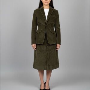 Olive Corduroy Blazer and Skirt Set